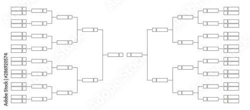 Vector line or outline championship single elimination tournament bracket or tree diagram isolated on white. Fields for 32 players or teams, 16 from each side. It is suitable for all kinds of sports.
