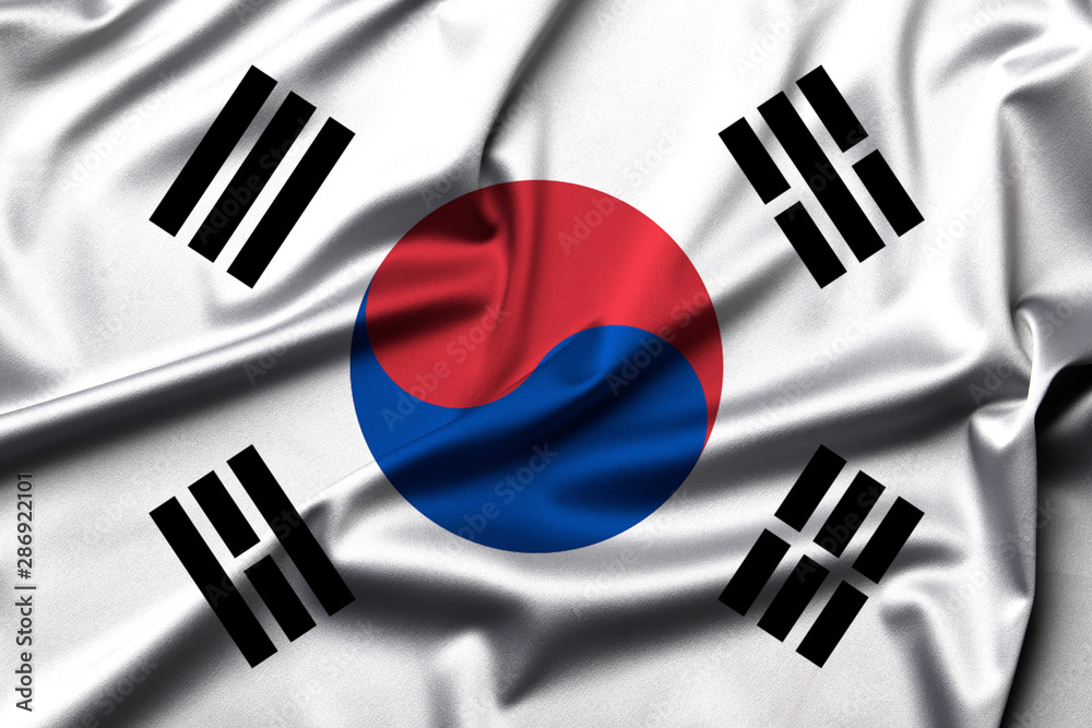 South Korea flag with fabric texture. 3D illustration