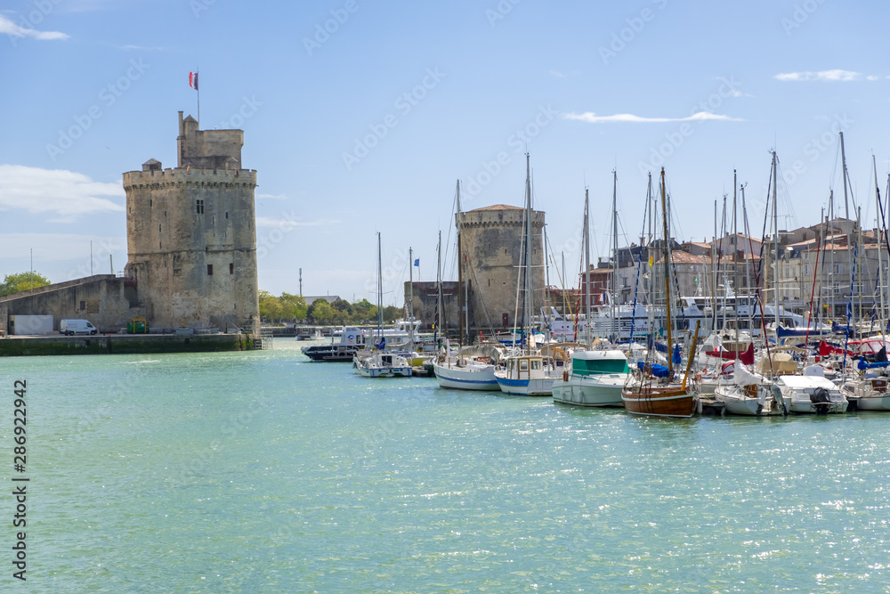A view of the harbour at vieux port de La Rochelle in France