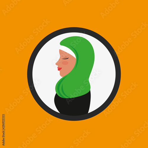profile of islamic woman with traditional burka in circle