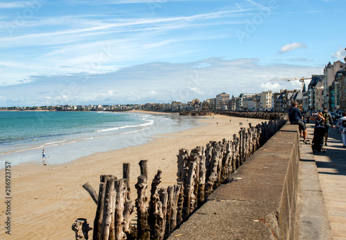  People walking along promenade at seafront in Saint Malo  Brittany  France