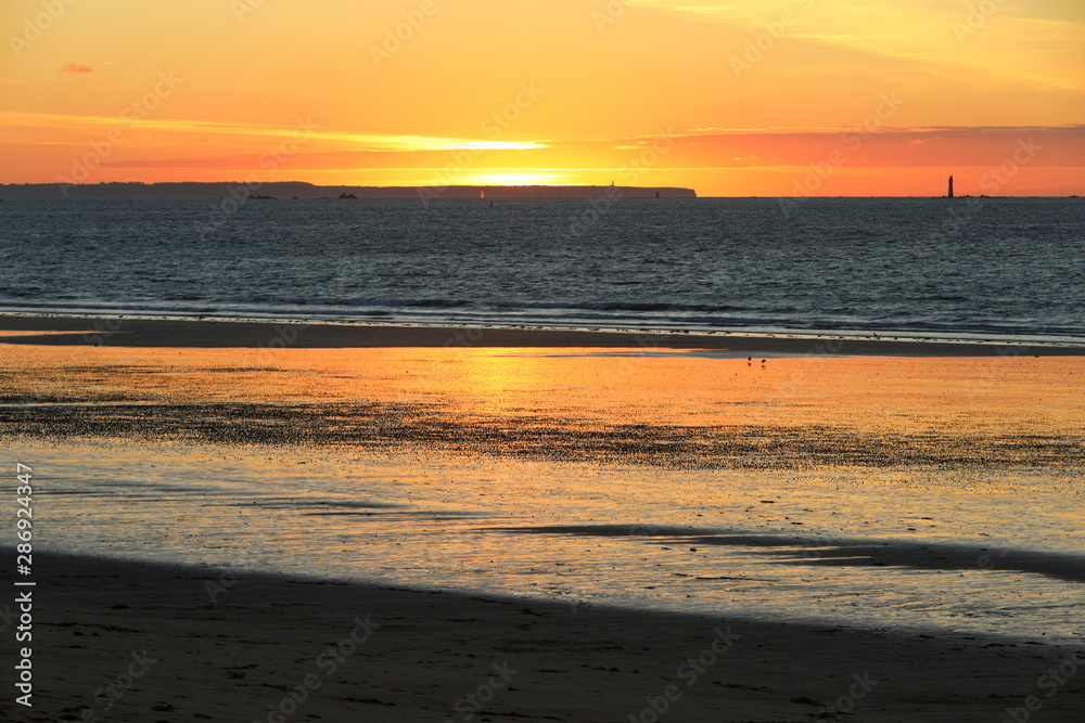 Beauty sunset view from beach in Saint Malo,  Brittany, France