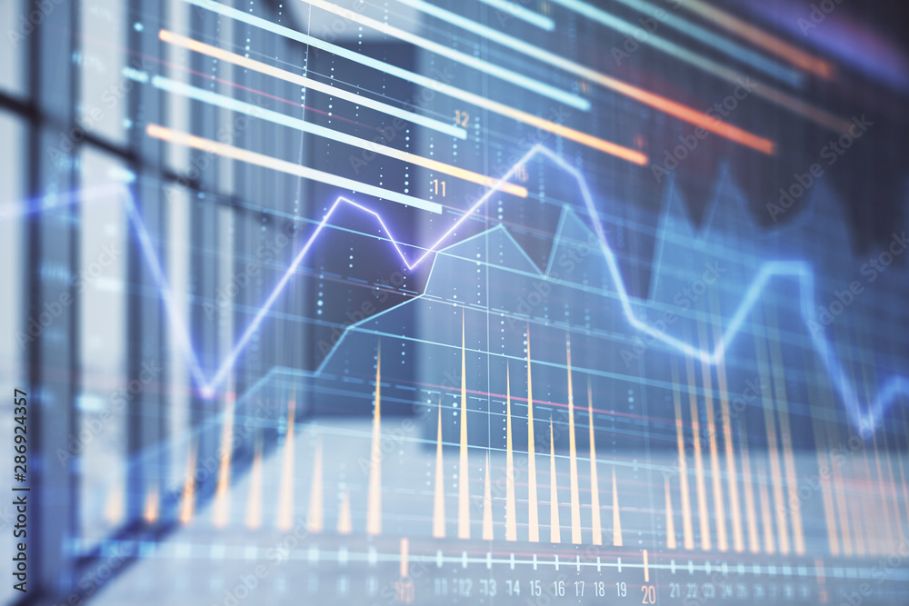 Double exposure of financial chart on empty room interior background. Forex market concept. Double exposure of financial chart on empty room interior background. Forex market concept.
