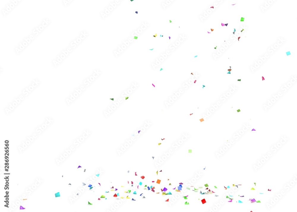 Bright and colorful confetti flying on the floor. Isolated background