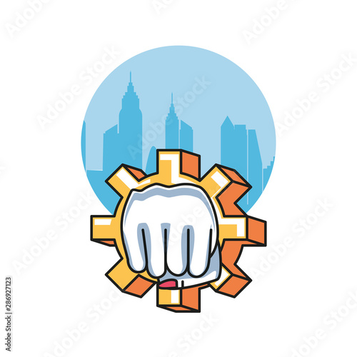 hand fist power female with gear pinion