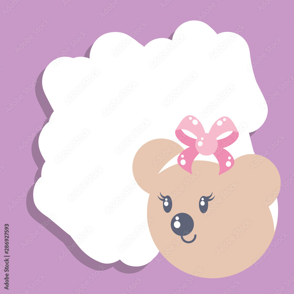 card with head of cute female bear baby card with head of cute female bear baby