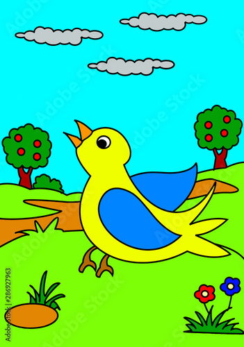 Fototapeta Naklejka Na Ścianę i Meble -  An Illustrated Cartoon of A Bird