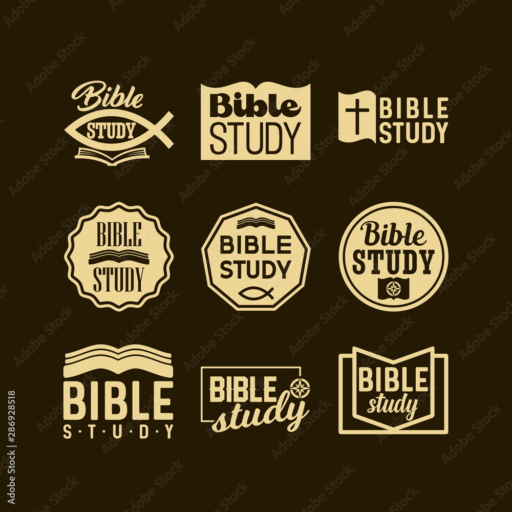 Christian logos, banners and stickers. Bible study.