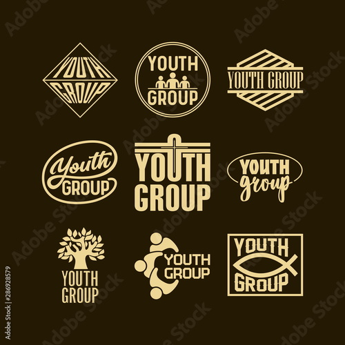 Christian logos, banners and stickers. Youth group.