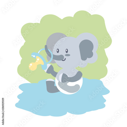 Fototapeta Naklejka Na Ścianę i Meble -  cute elephant baby animal and pacifier