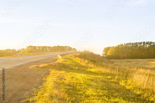 Obraz na płótnie Empty autumn road in golden wheat field w salonie