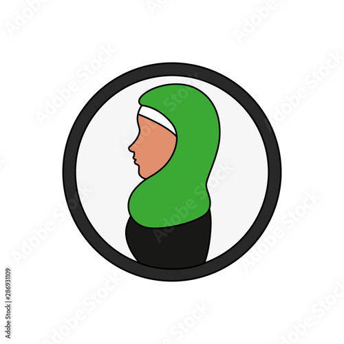 profile of islamic woman with traditional burka in circle