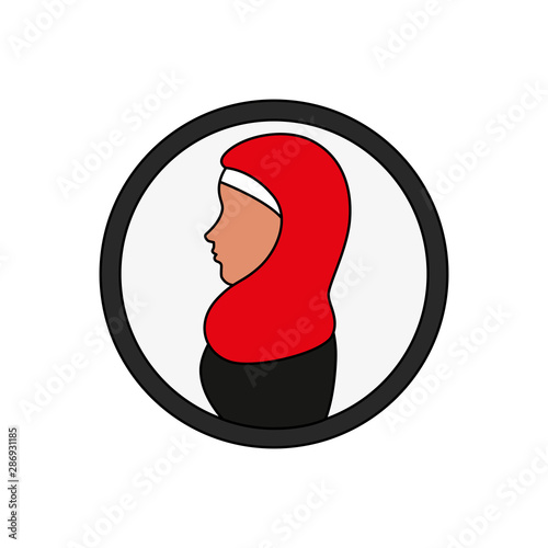 profile of islamic woman with traditional burka in circle