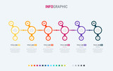 Timeline infographic design vector. 6 steps, rounded workflow layout. Vector infographic timeline template.
