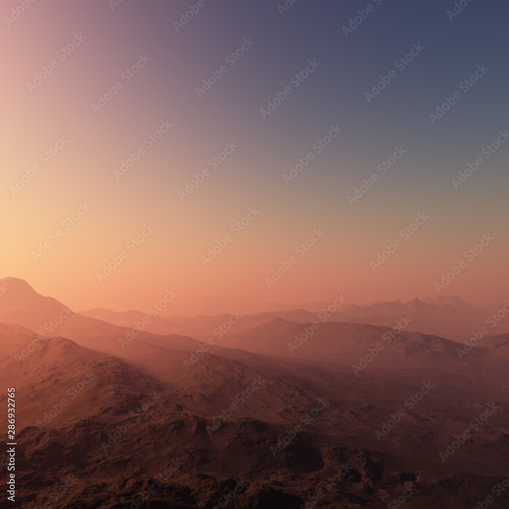 3d generated fantasy landscape of lonely desert mountains