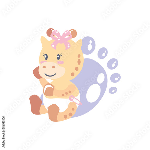 cute female giraffe baby and footprint decoration