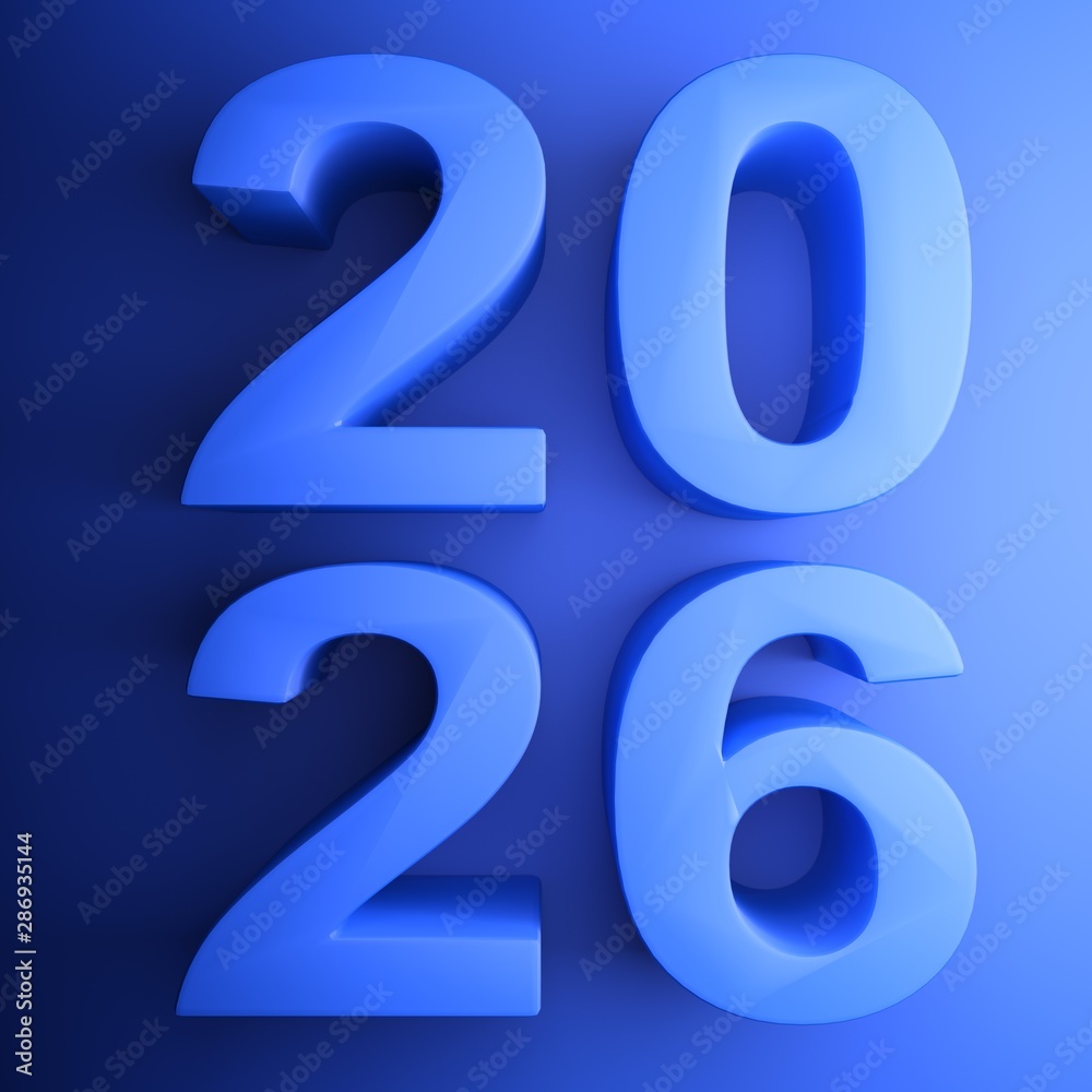 2026 blue square icon - 3D rendering illustration 2026 blue square icon - 3D rendering illustration