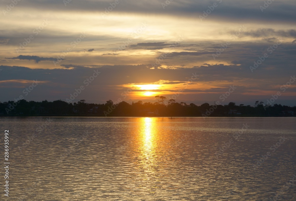 sunset over lake, river, sun, lake, sunset