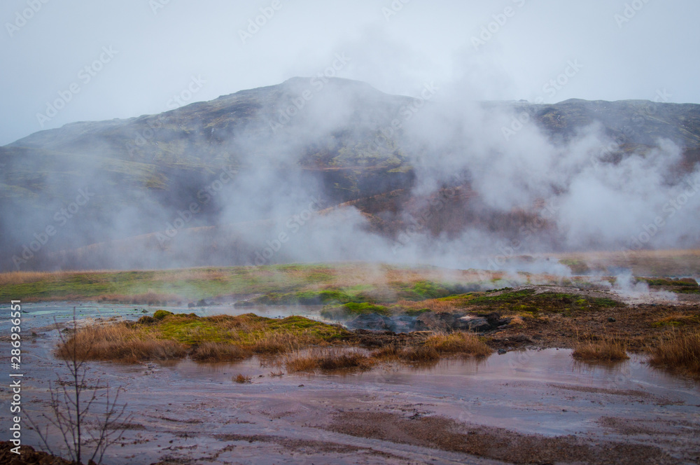 Icelandic winter with geyser thermal activity Icelandic winter with geyser thermal activity
