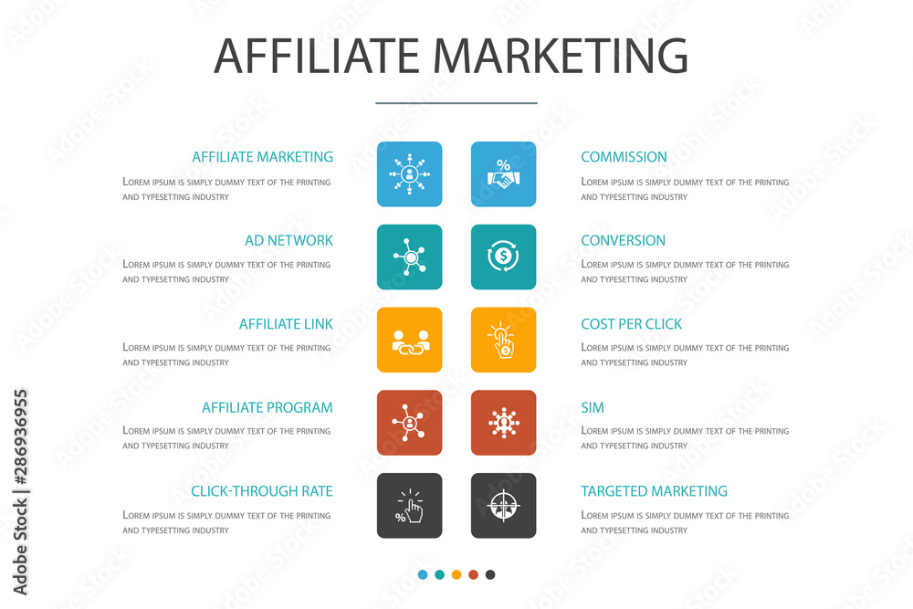 affiliate marketing Infographic 10 option concept.Affiliate Link,  Commission, Conversion, Cost per Click icons Stock Vector | Adobe Stock