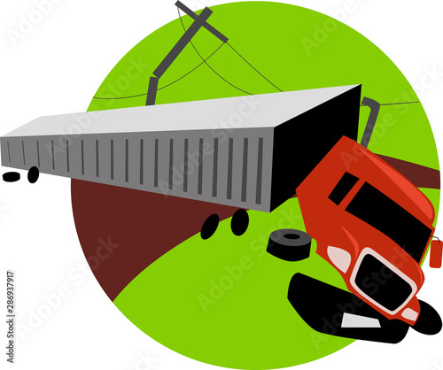 Crashed semi-trailer truck, EPS 8 vector illustration	