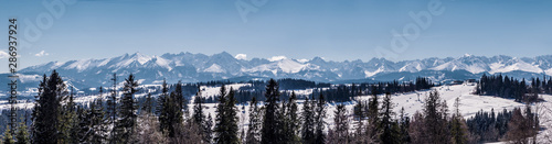 Wide winter panorama of Tatra Mountains