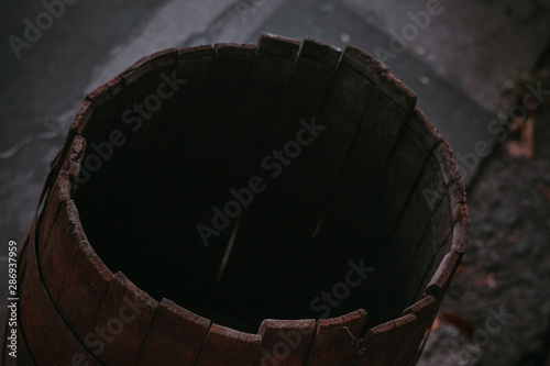 empty wooden barrel. The concept of decline and destruction