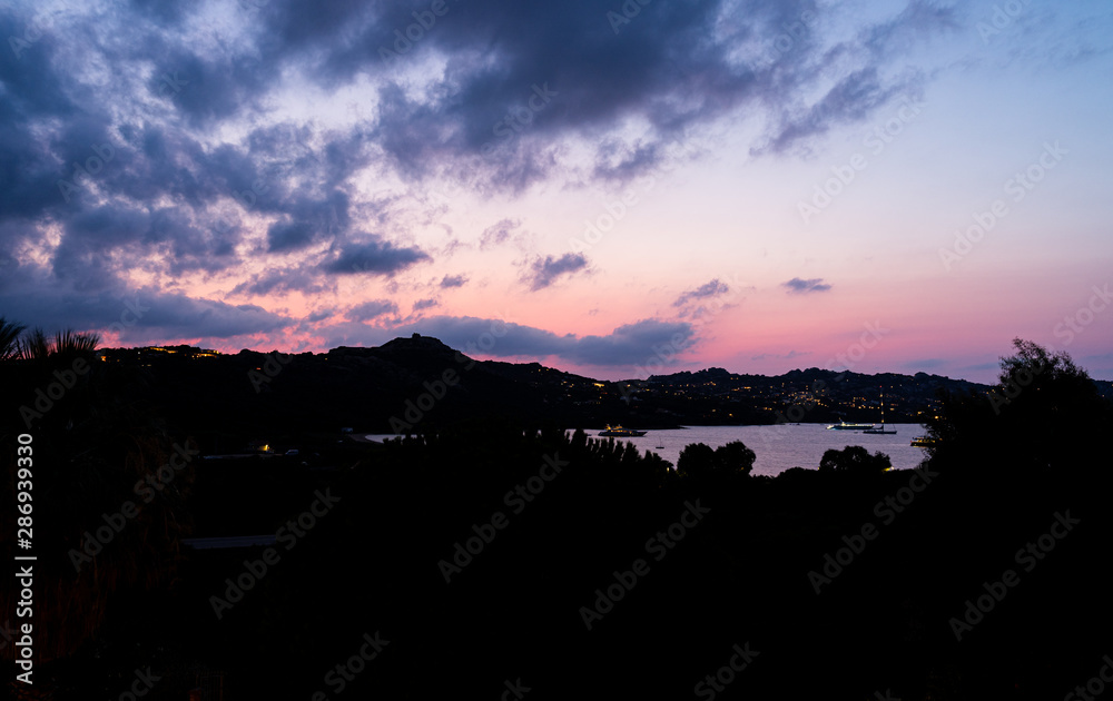 Obraz premium Sunset on Sciumara Bay in Sardinia