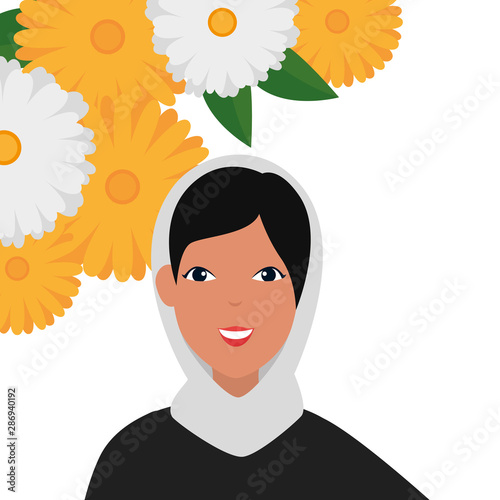 islamic woman with traditional burka and flowers frame