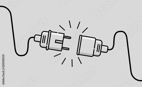 Electric plug and socket disconnect. Concept of 404 error connection. Electric plug and outlet socket unplugged flat icon for page. vector
