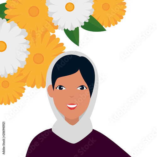 islamic woman with traditional burka and flowers frame