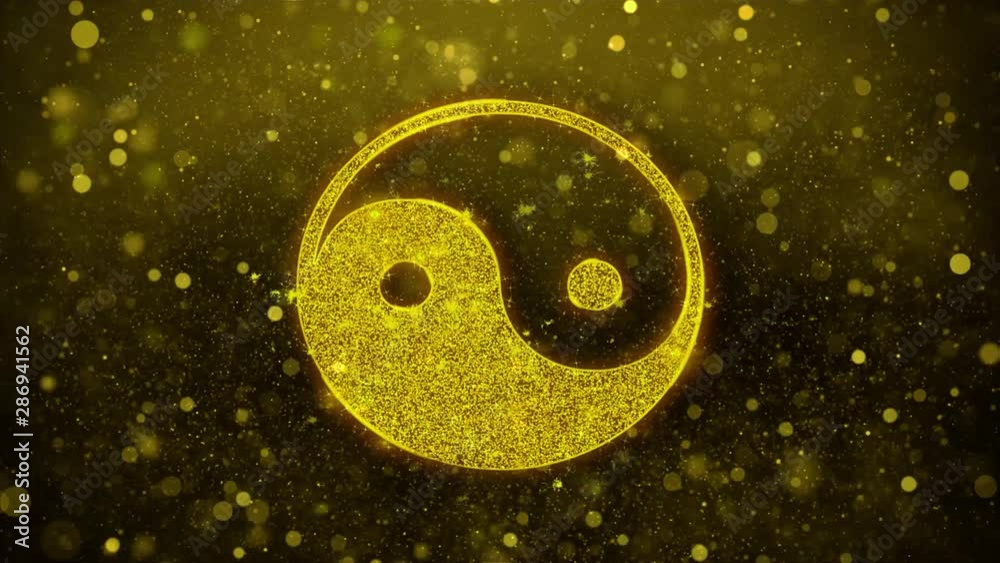 Yin Yang Taoism buddhism daoism religion Icon Golden Glitter Glowing Lights Shine Particles. Object, Shape, Web, Design, Element, symbol 4K Loop Animation.