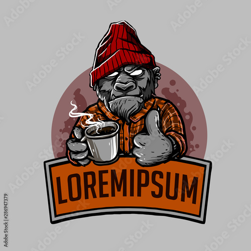 gorilla with a glass of hot coffee vector