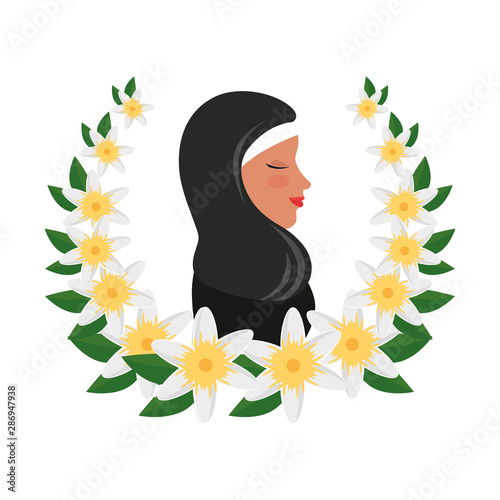 profile of islamic woman with traditional burka in floral wreath