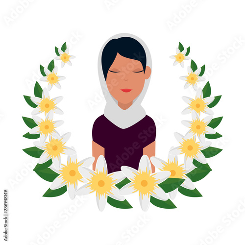 islamic woman with traditional burka and floral crown