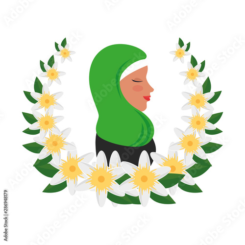 profile of islamic woman with traditional burka in floral wreath