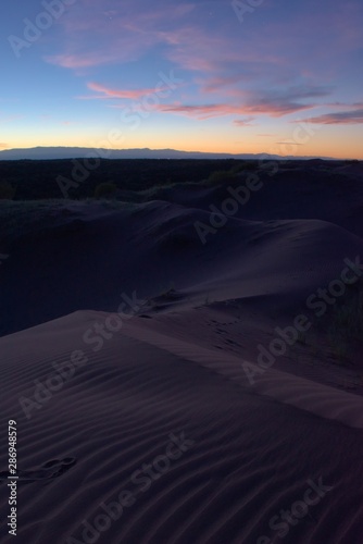 Fototapeta Naklejka Na Ścianę i Meble -  Dark purple sand dunes at twilight in Lavalle, Mendoza, Argentina