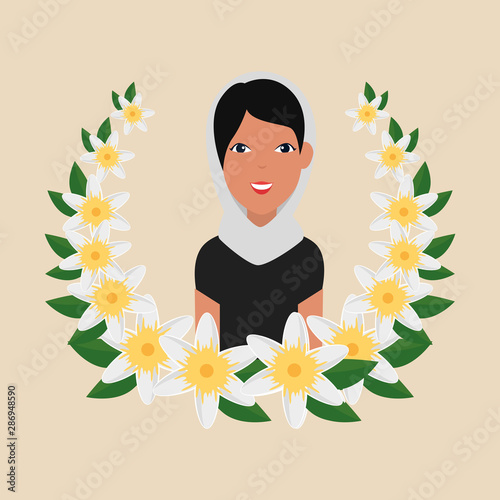 islamic woman with traditional burka and floral crown