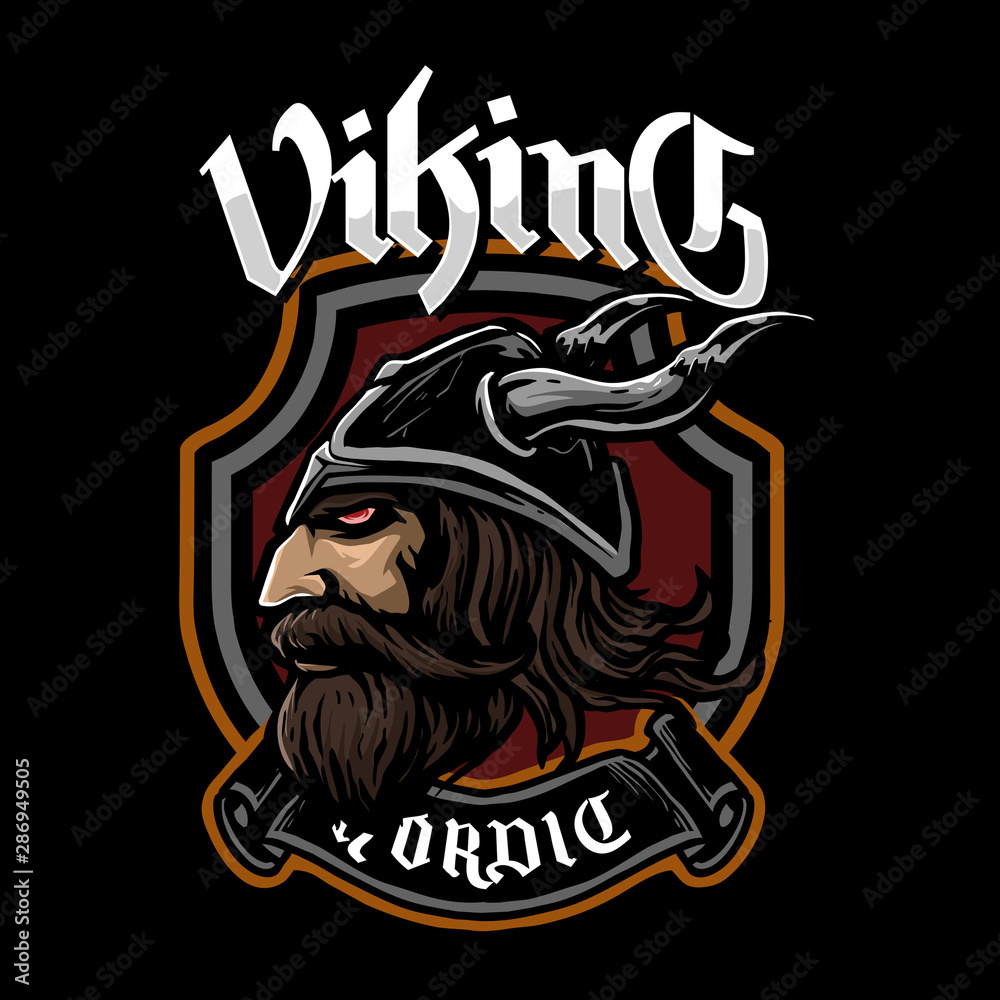 Fototapeta viking head mascot emblem or badge logo vector illustration