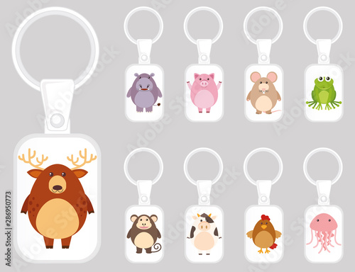 Keychain template design with many kinds of animals