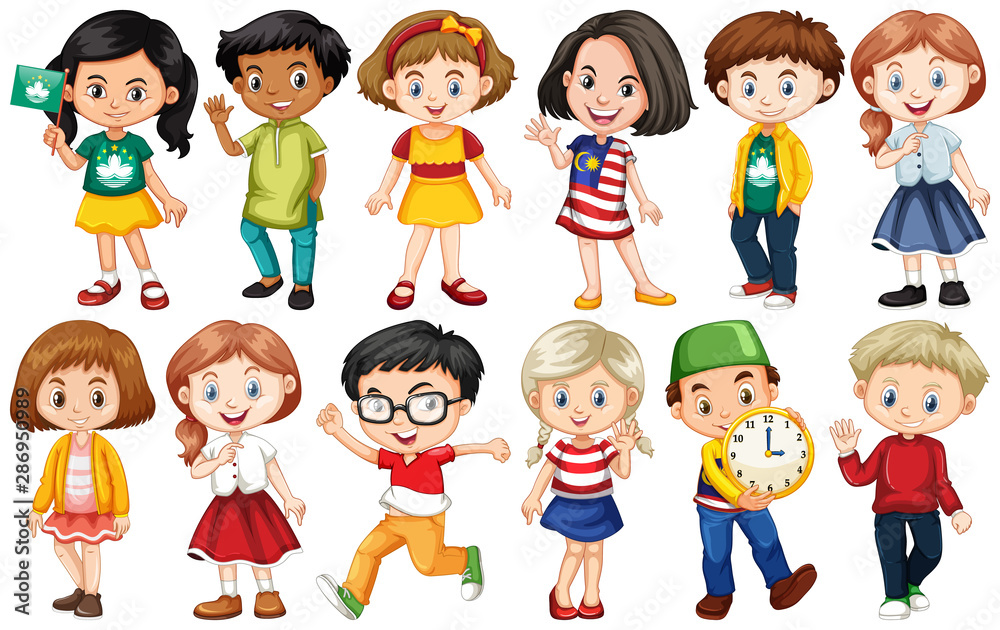 Set of children from different countries