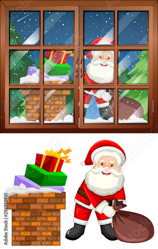 Window scene with Sant and presents