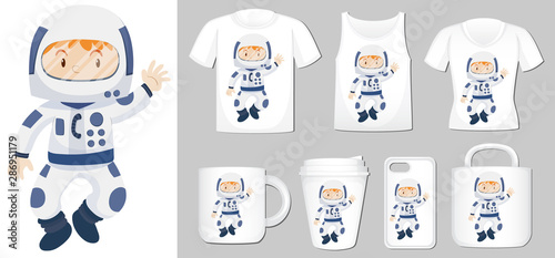 Graphic of spaceman on different product templates