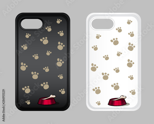 Graphic design on mobile phone case with dog footprints
