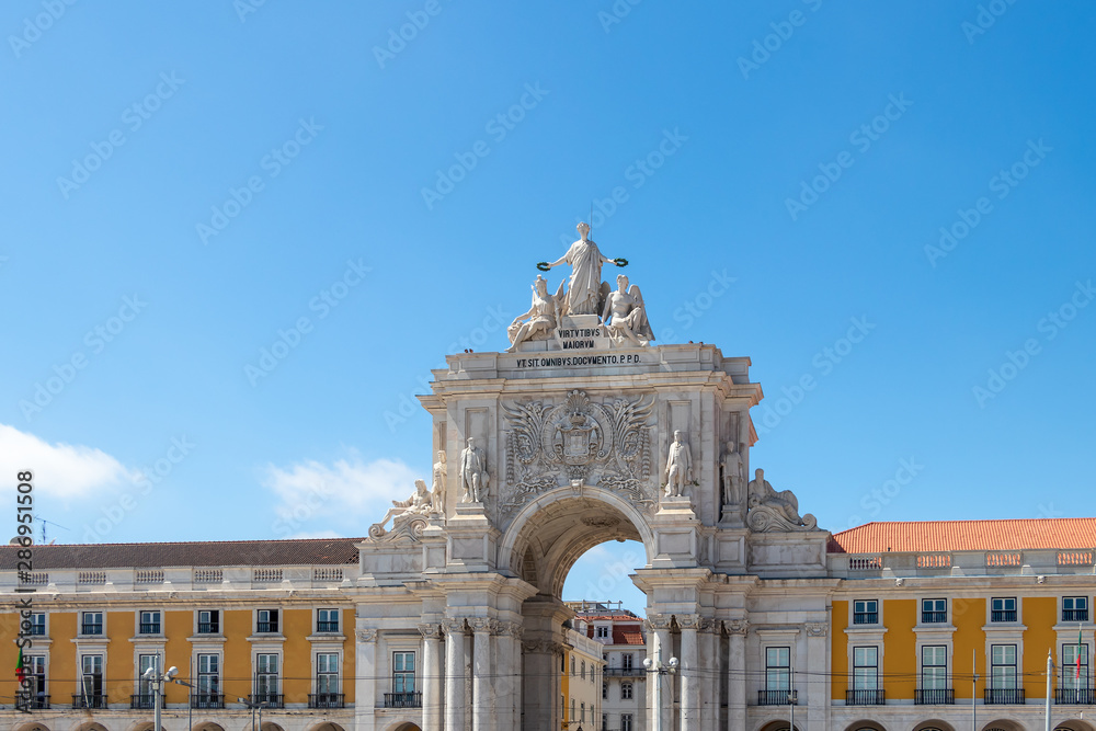 View of the arc de Triomphe on Praça do Comércio (Commerce Square), located in the city of Lisbon, Portugal
