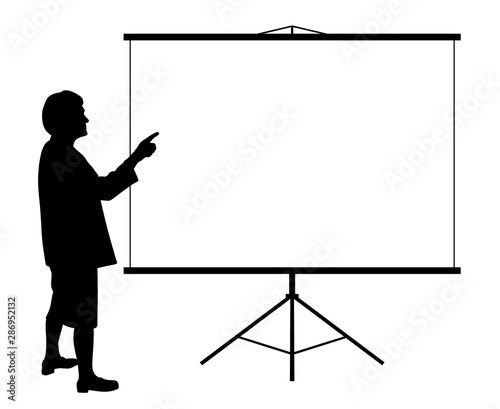 Woman showing presentation on projection screen