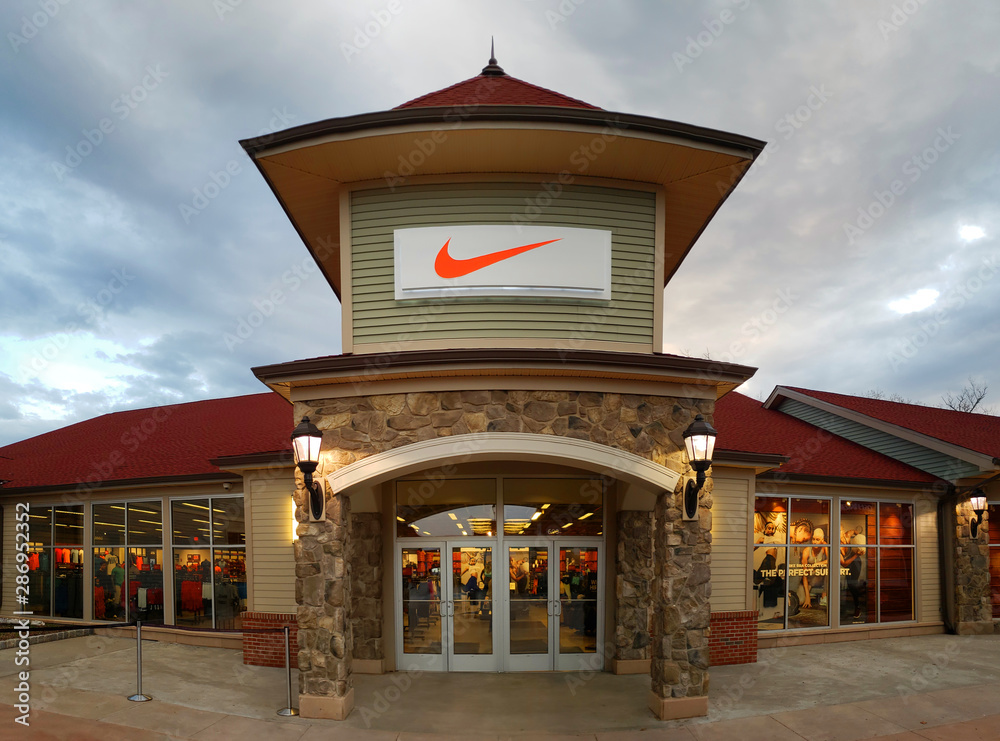 CENTRAL VALLEY, NY - MAY 4, 2018: Nike store in Woodbury Common Premium  Outlet Mall. Nike is