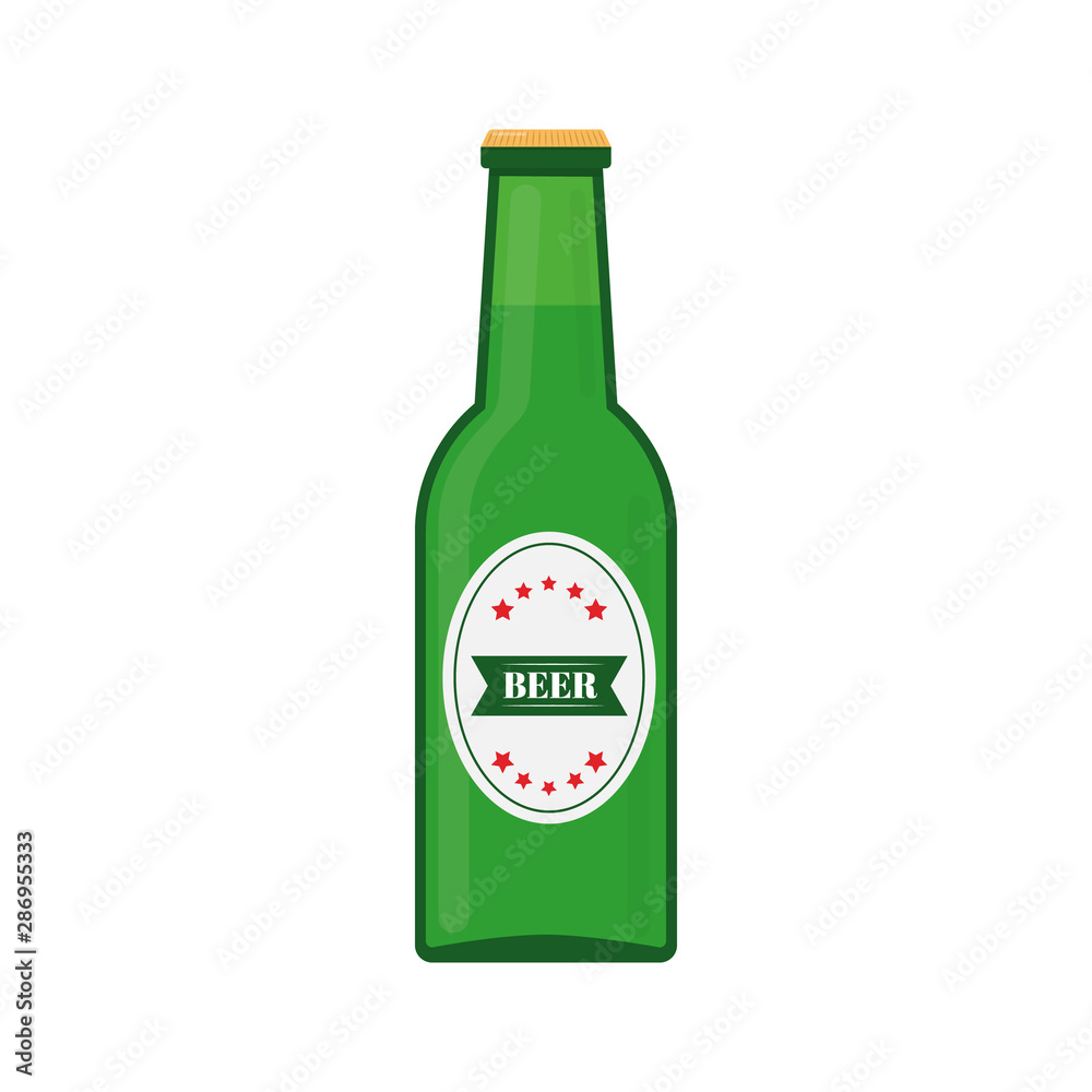 Green bottle of beer isolated on white. Flat vector icon. Easy to edit vector element of design for your brewery logo design, poster, banner, flyer, t-shirt, bar or pub menu, etc. Green bottle of beer isolated on white. Flat vector icon. Easy to edit vector element of design for your brewery logo design, poster, banner, flyer, t-shirt, bar or pub menu, etc.