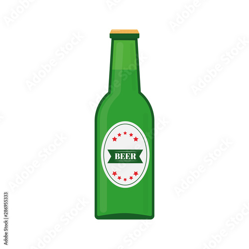 Green bottle of beer isolated on white. Flat vector icon. Easy to edit vector element of design for your brewery logo design, poster, banner, flyer, t-shirt, bar or pub menu, etc. 