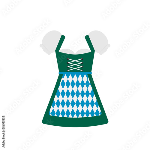 Traditional Bavarian clothing Dirndl isolated on white. Oktoberfest folk costume flat vector icon. Easy to edit template for your logo design,  poster, banner, flyer, t-shirt, invitation, etc.